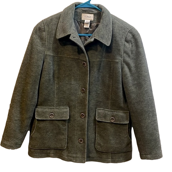 L.L. Bean wool blend coat, olive green color, size medium - Picture 1 of 7